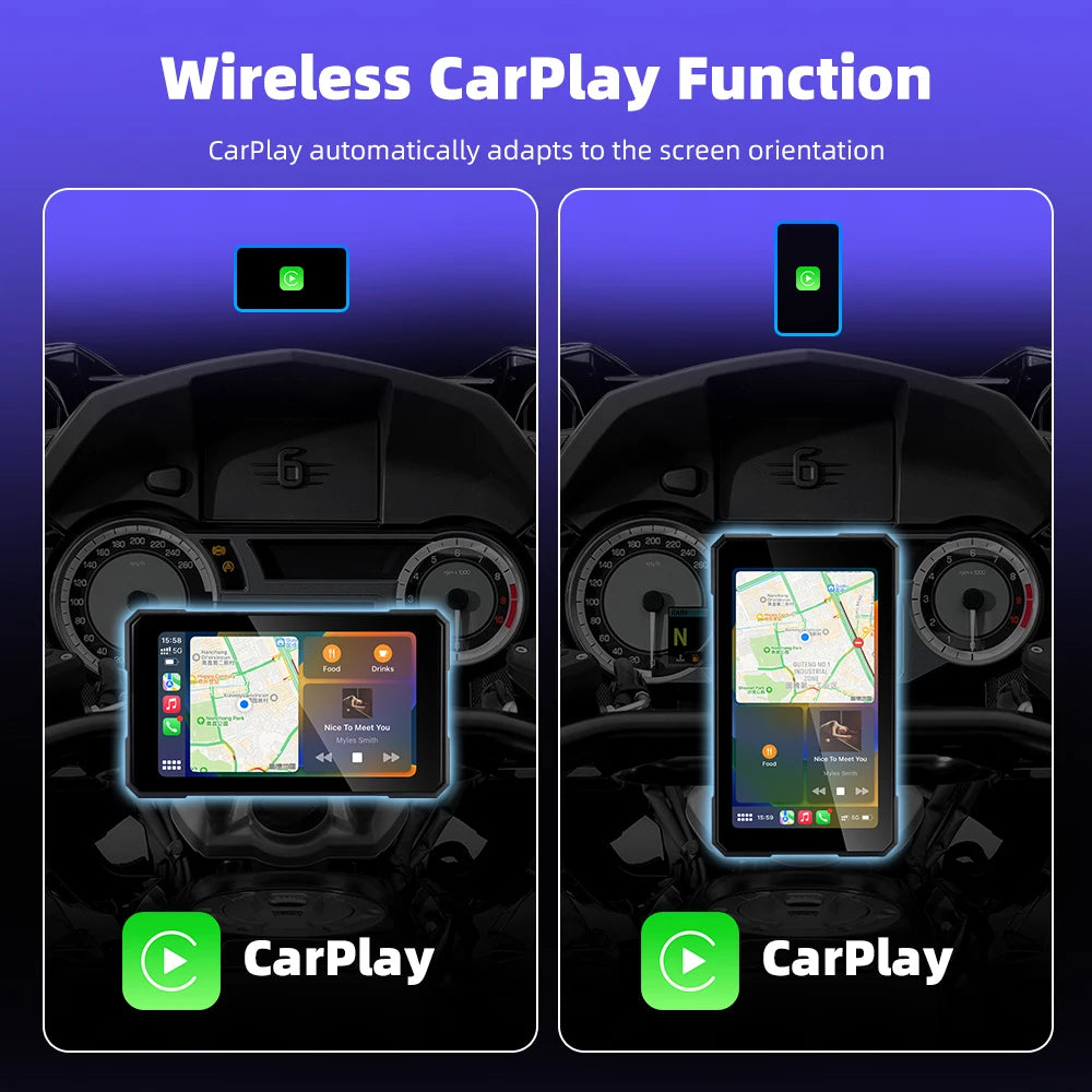 EKIY-Navicast 5.0 inch Wireless CarPlay Moto Android Auto Portable Digital Motorcycle Dashboard GPS Navigation Removable Display Screen