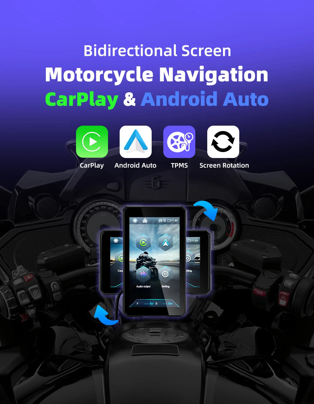 EKIY-Navicast 5.0 inch Wireless CarPlay Moto Android Auto Portable Digital Motorcycle Dashboard GPS Navigation Removable Display Screen