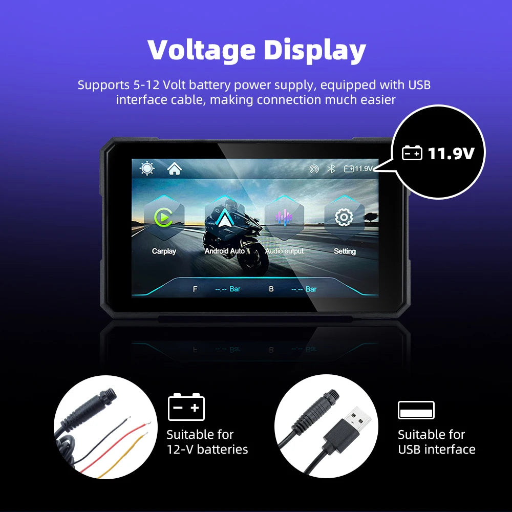 EKIY-Navicast 5.0 inch Wireless CarPlay Moto Android Auto Portable Digital Motorcycle Dashboard GPS Navigation Removable Display Screen