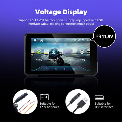 EKIY-Navicast 5.0 inch Wireless CarPlay Moto Android Auto Portable Digital Motorcycle Dashboard GPS Navigation Removable Display Screen