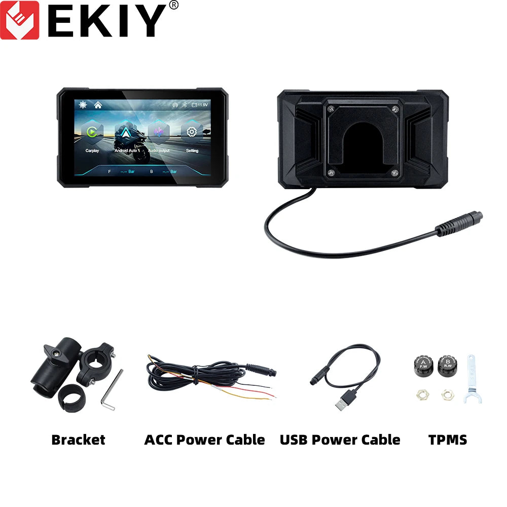 EKIY-Navicast 5.0 inch Wireless CarPlay Moto Android Auto Portable Digital Motorcycle Dashboard GPS Navigation Removable Display Screen