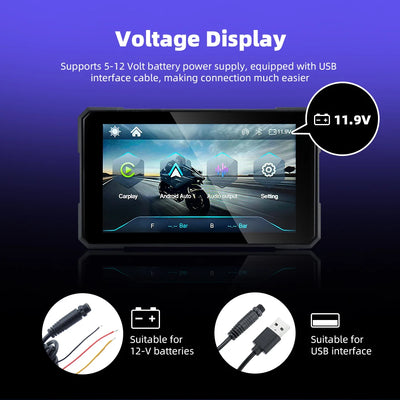 EKIY-Navicast 5.0 inch Wireless CarPlay Moto Android Auto Portable Digital Motorcycle Dashboard GPS Navigation Removable Display Screen