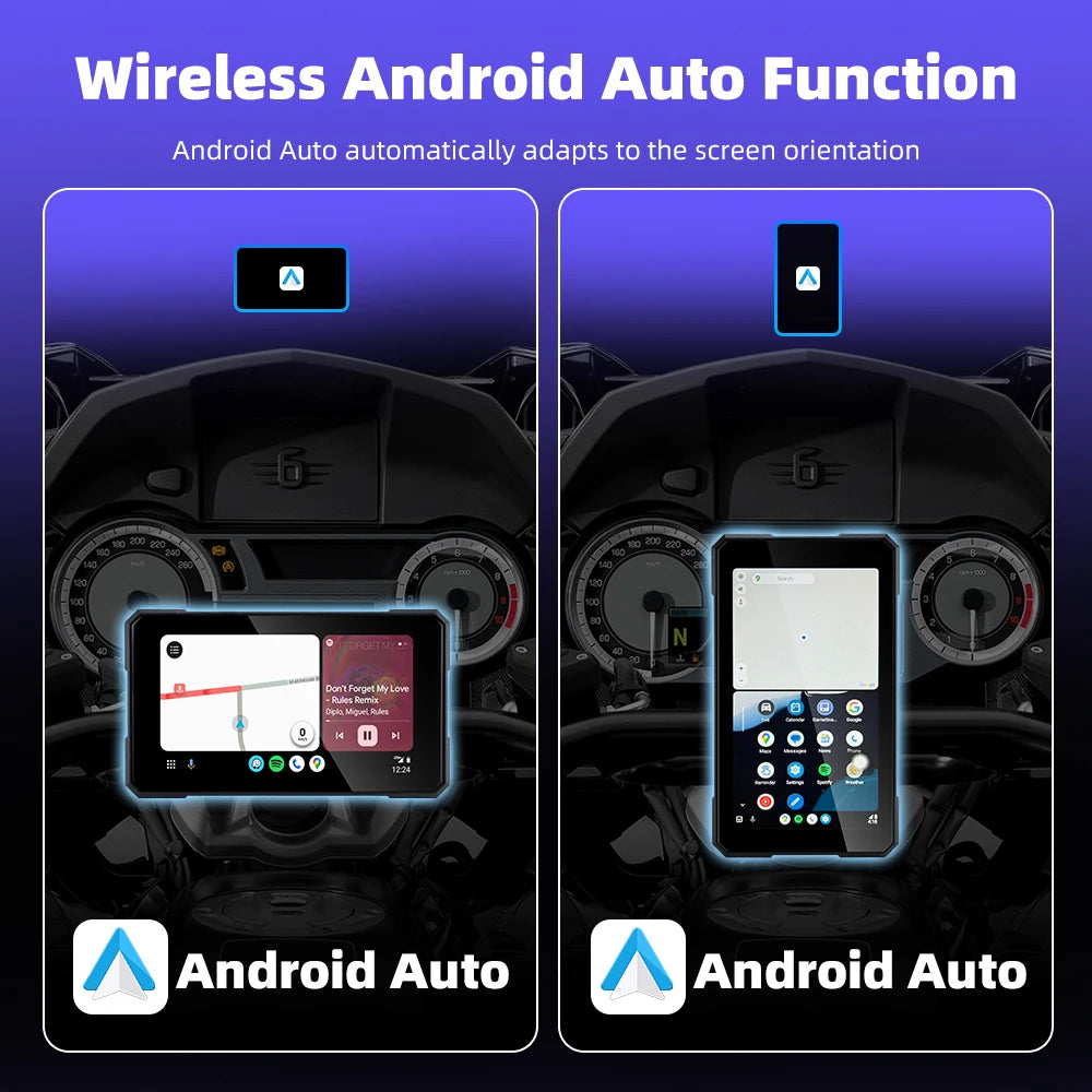 EKIY-Navicast 5.0 inch Wireless CarPlay Moto Android Auto Portable Digital Motorcycle Dashboard GPS Navigation Removable Display Screen