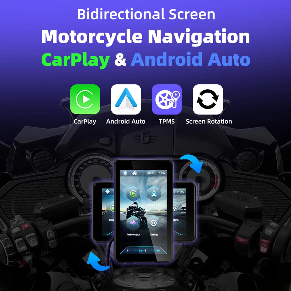 EKIY-Navicast 5.0 inch Wireless CarPlay Moto Android Auto Portable Digital Motorcycle Dashboard GPS Navigation Removable Display Screen