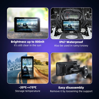 EKIY-Navicast 5.0 inch Wireless CarPlay Moto Android Auto Portable Digital Motorcycle Dashboard GPS Navigation Removable Display Screen
